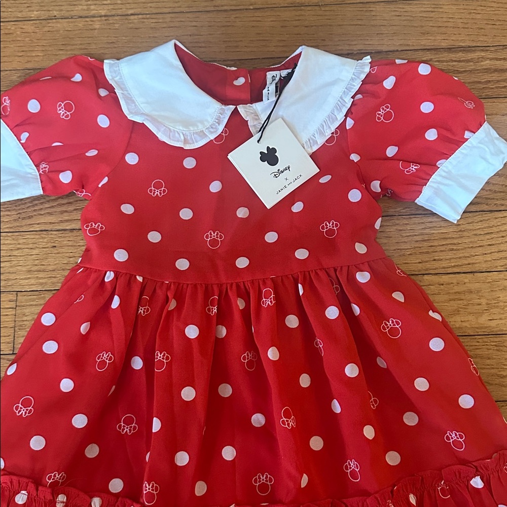 Janie and Jack Red Polka Dot Minnie Mouse Dress with White Collar - Picture 2 of 6
